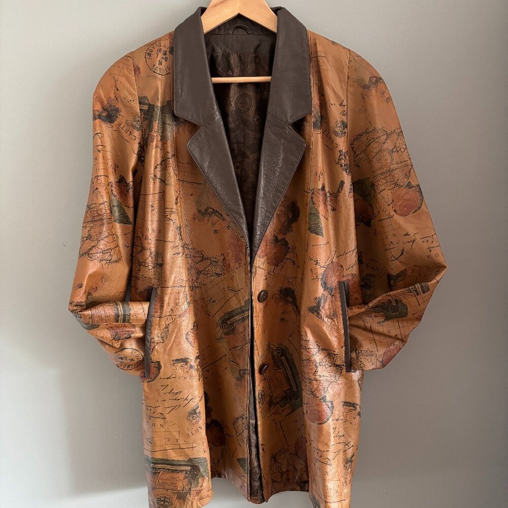 Vintage Printed Collage Leather Jacket